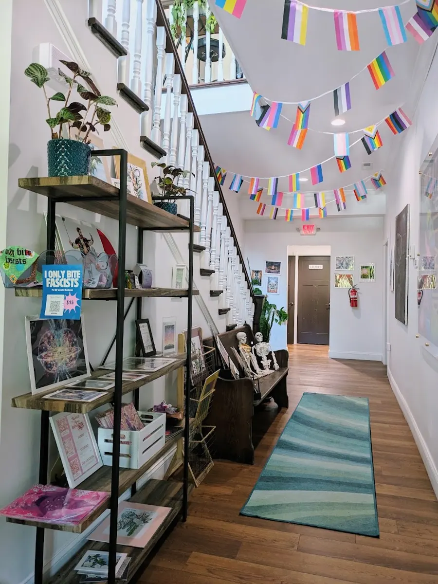 Pride flag bunting in the Auroraflow entryway