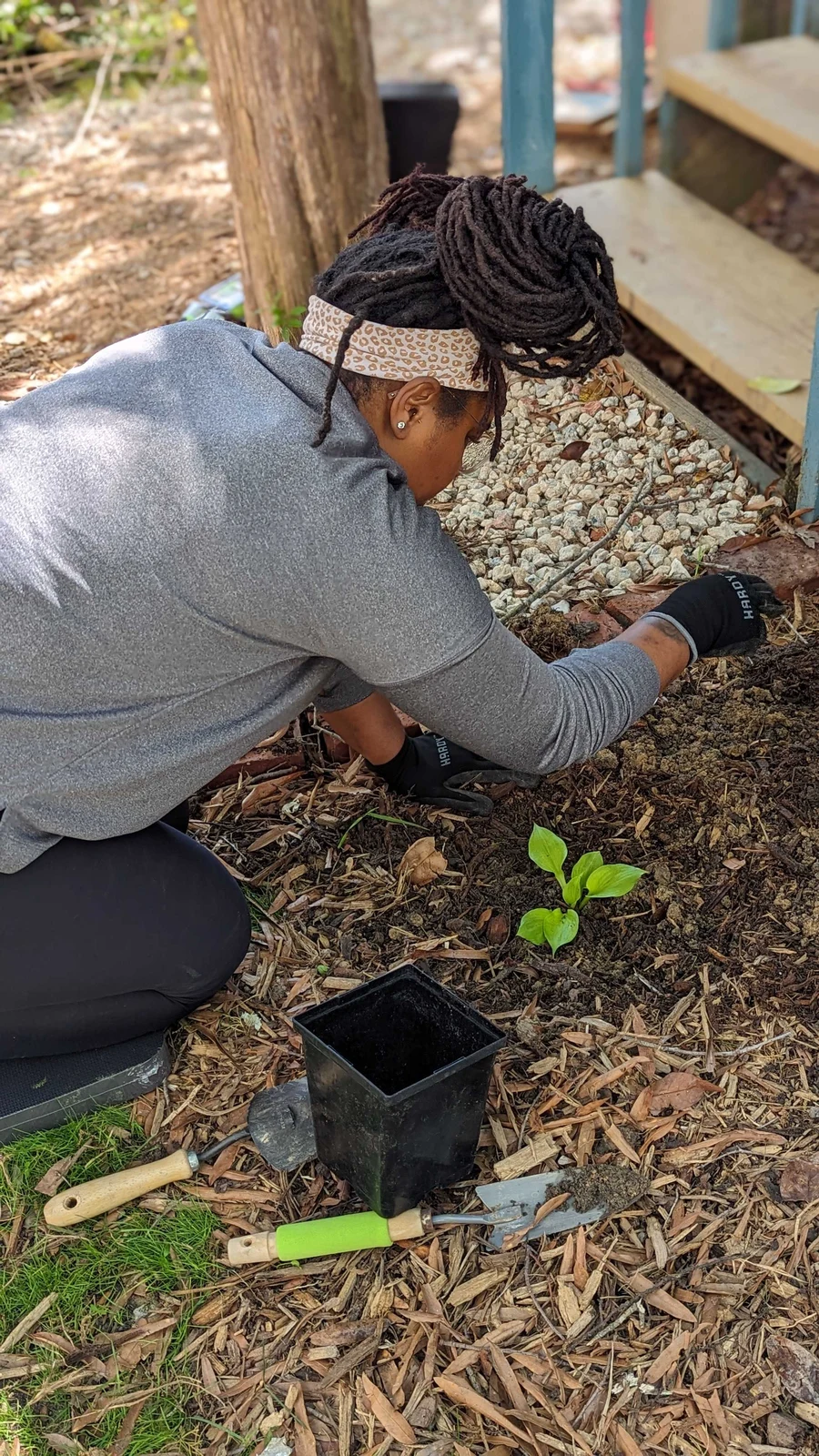 Auroraflow team member planting a seedling